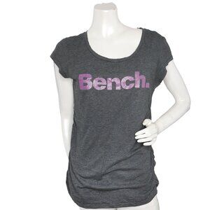 BENCH T-Shirt Stretch Side Ruched Grey Logo Grey Purple Cap Sleeves
